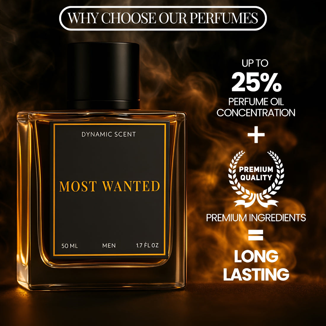 Dynamic Scent Most Wanted Perfume for Men | Premium Long Lasting Eau de Parfum | Strong & Powerful Masculine Fragrance | Daily Wear Luxury Perfume for Men | 50ML